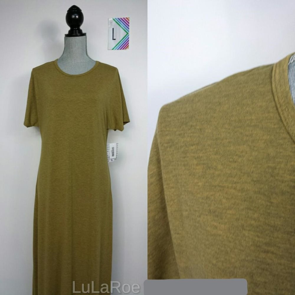 NWT LuLaRoe Maria Dress Large - Mustard/Gold, Black, Dark Gray Heathered Fabric